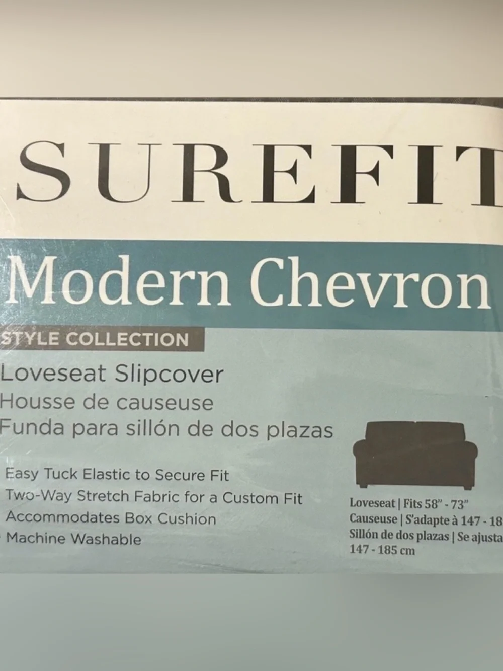Sure Fit Modern Chevron Loveseat 1 Piece Gray Slipcover~NEW!